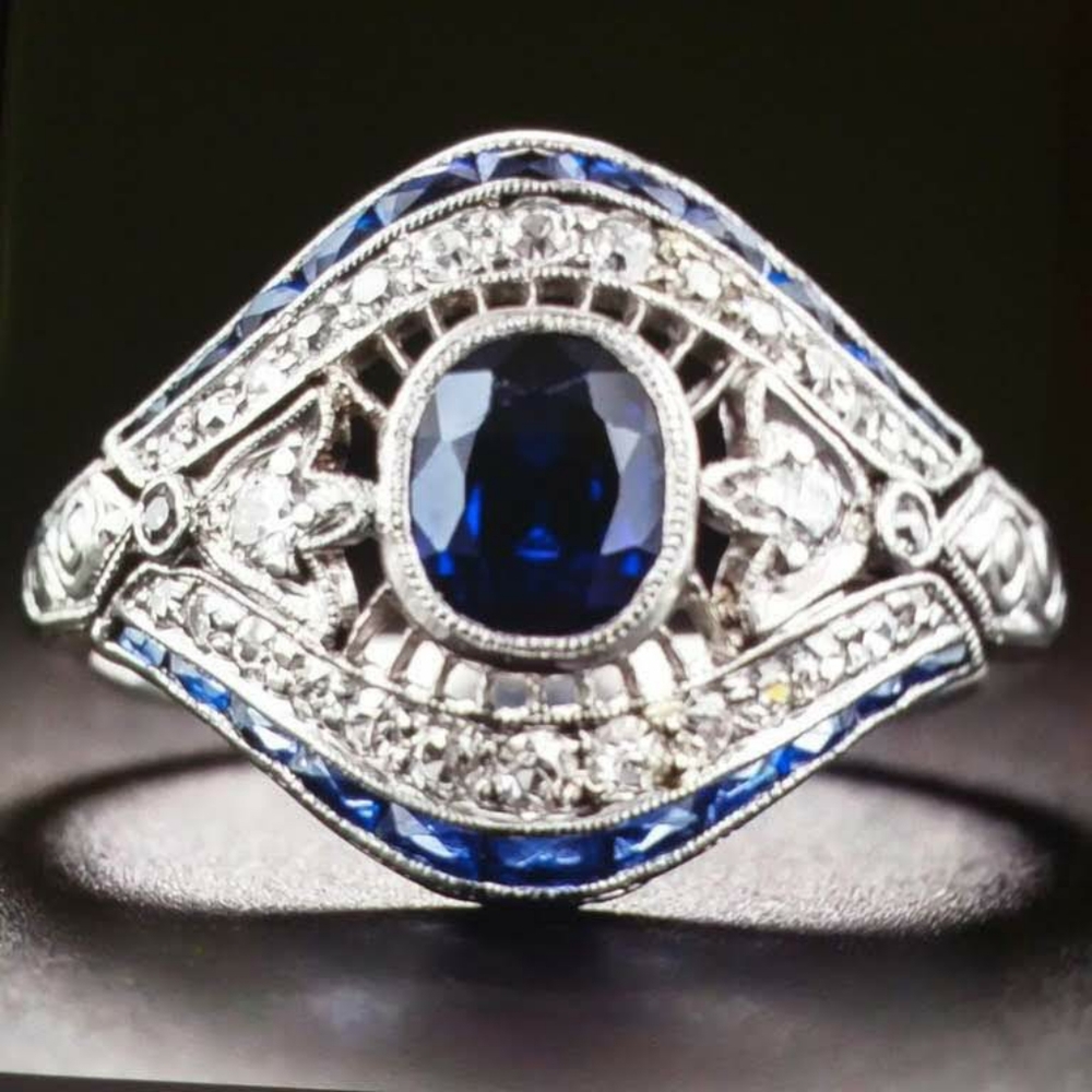 Vintage Art Deco Evil Eye Sapphire Topaz Ring
